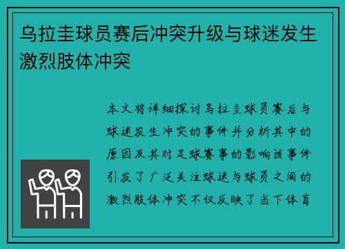 乌拉圭球员赛后冲突升级与球迷发生激烈肢体冲突